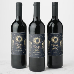 Celestial Gold Sun And Moon Stars Clouds Wine Label