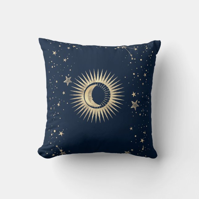 Celestial Gold Sun And Moon Stars  Cushion (Front)