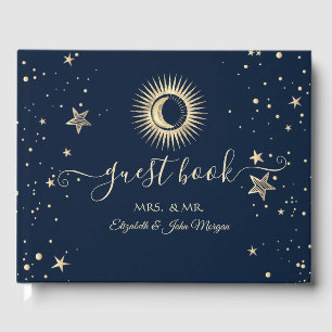 Celestial Gold Sun And Moon Stars Guest Book