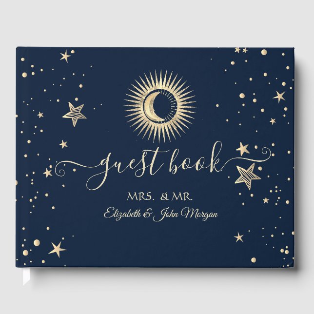 Celestial Gold Sun And Moon Stars Guest Book (Front)
