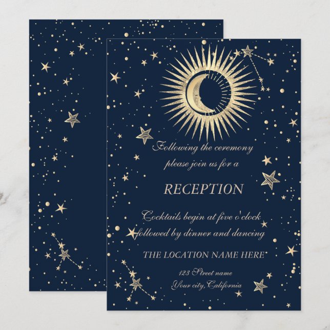 Celestial Gold Sun And Moon Stars Invitation (Front/Back)