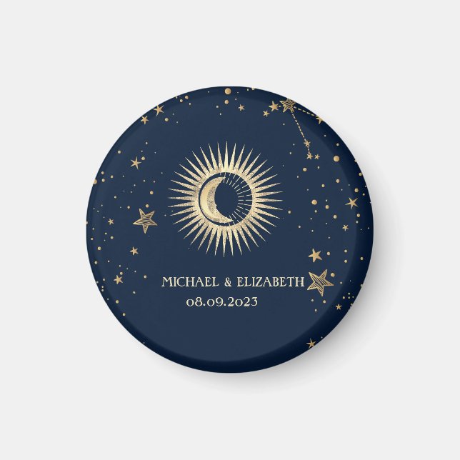 Celestial Gold Sun And Moon Stars Magnet (Front)