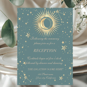 Celestial Gold Sun And Moon Stars Mint Green Invitation