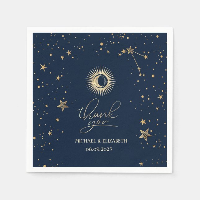 Celestial Gold Sun And Moon Stars Napkin (Front)
