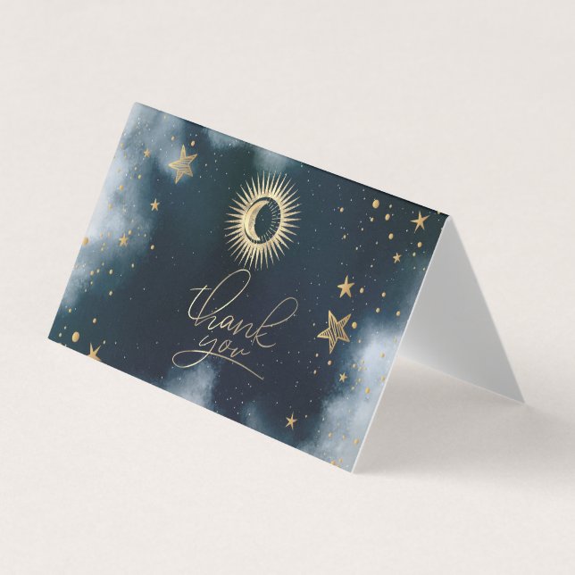 Celestial Gold Sun And Moon Stars Night Sky Business Card (Front)