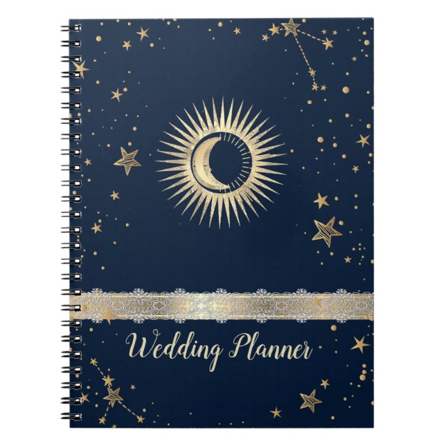 Celestial Gold Sun And Moon Stars Notebook (Front)