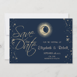 Celestial Gold Sun And Moon Stars Save The Date