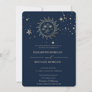 Celestial Gold Sun And Moon Wedding  Invitation