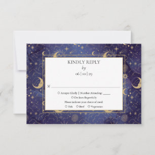 Celestial Gold Sun And Moon Wedding RSVP Card
