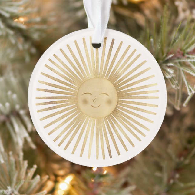 Celestial Gold Sun Happy Sunshine Boho Modern  Ornament (Tree)