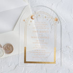 Celestial Gold Sun Moon Astronomy Wedding Acrylic Invitations<br><div class="desc">Celestial Gold Sun Moon Astronomy Wedding Acrylic Invitations features gold sun,  moon and stars with a golden frame on an opaque acrylic background. Inside is your custom wedding invitation information. Personalise by editing the text in the text boxes. Designed for you by Evco Studio www.zazzle.com/store/evcostudio</div>