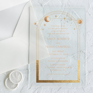 Celestial Gold Sun Moon Astronomy Wedding Acrylic Invitations
