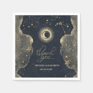 Celestial Gold Sun,Moon,Clouds Stars Night Sky Napkin