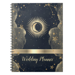 Celestial Gold Sun,Moon,Clouds Stars Night Sky  Notebook