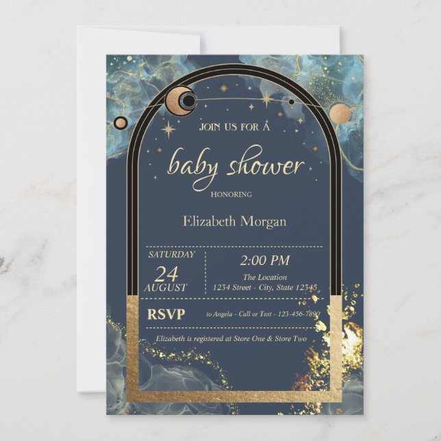 Celestial Gold Sun  Moon Gold Glitter Baby Shower  Invitation (Front)