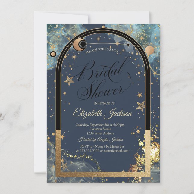 Celestial Gold Sun Moon Gold Glitter Bridal Shower Invitation (Front)
