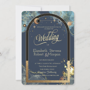 Celestial Gold Sun  Moon Gold Glitter Invitation