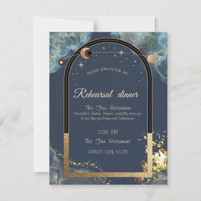 Celestial Gold Sun  Moon Gold Glitter Invitation (Front)