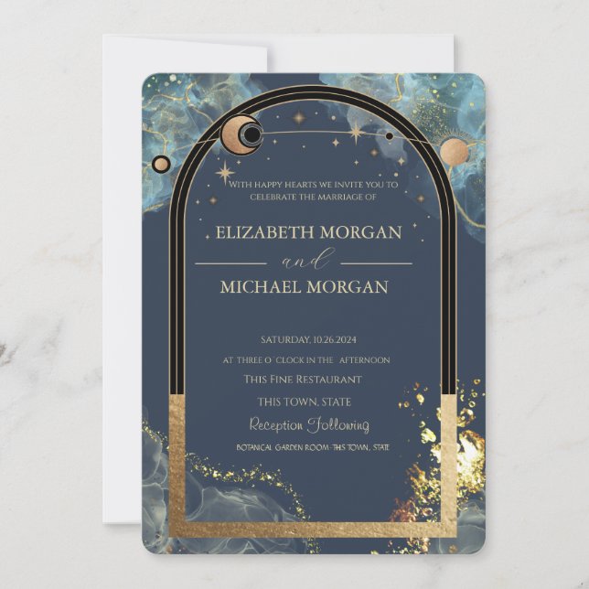 Celestial Gold Sun  Moon Gold Glitter Wedding  Invitation (Front)