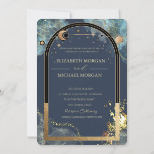 Celestial Gold Sun  Moon Gold Glitter Wedding  Invitation