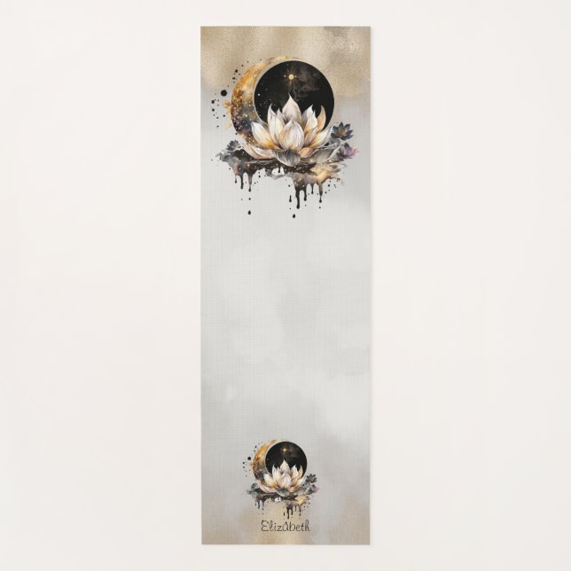 Celestial Gold Sun,Moon Lotus Gold Cream Yoga Mat (Front)