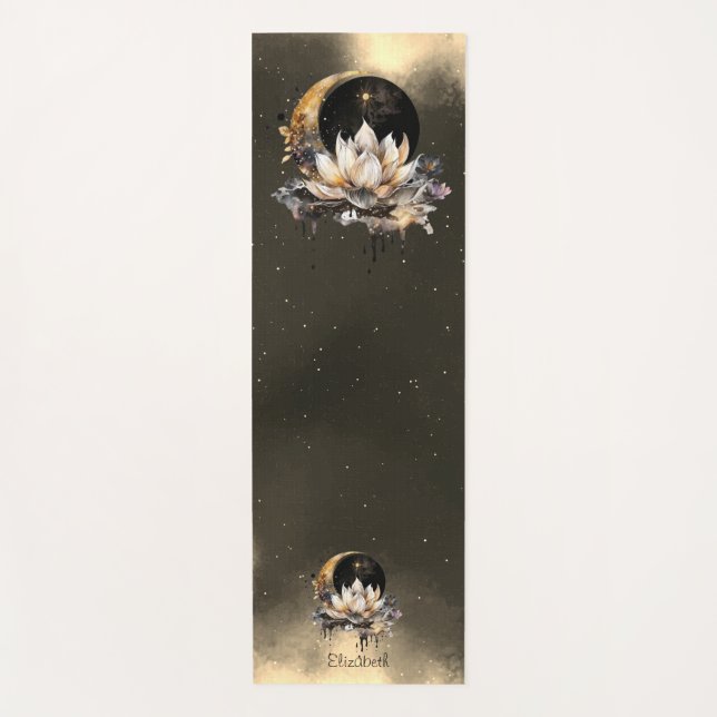 Celestial Gold Sun,Moon Lotus Night Sky Yoga Mat (Front)