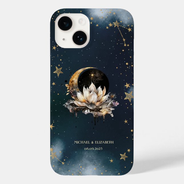 Celestial Gold Sun,Moon, Lotus Stars Night Sky  Case-Mate iPhone Case (Back)
