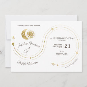 Celestial Gold Sun & Moon Monogram Crest QR Code Invitation