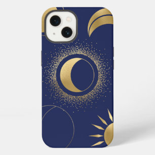 Celestial gold sun moon phases eclipse purple blue iPhone 13 case