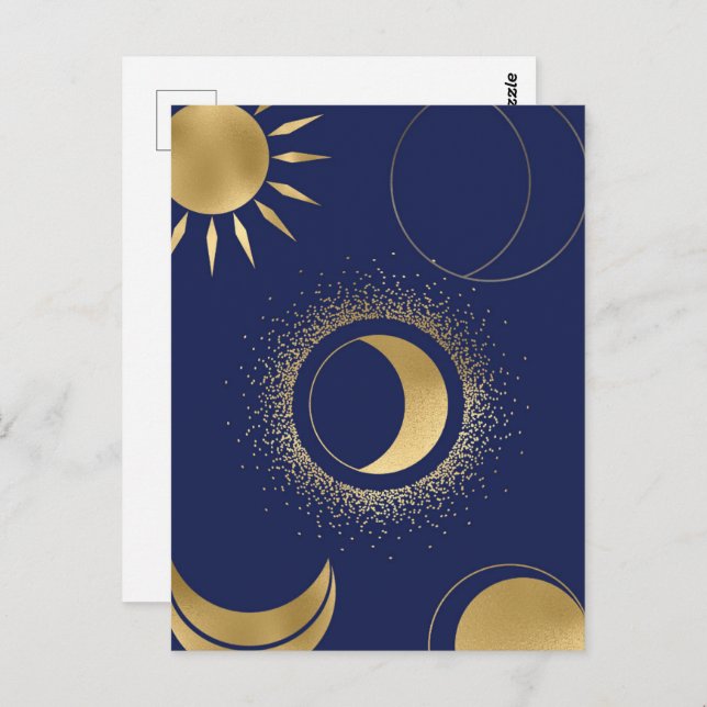 Celestial gold sun moon phases eclipse purple blue postcard (Front/Back)