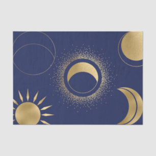Celestial gold sun moon phases eclipse purple blue tissue paper