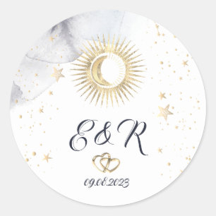 Celestial Gold Sun,Moon,Stars  Classic Round Sticker