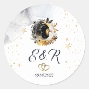 Celestial Gold Sun,Moon,Stars Flowers Classic Round Sticker