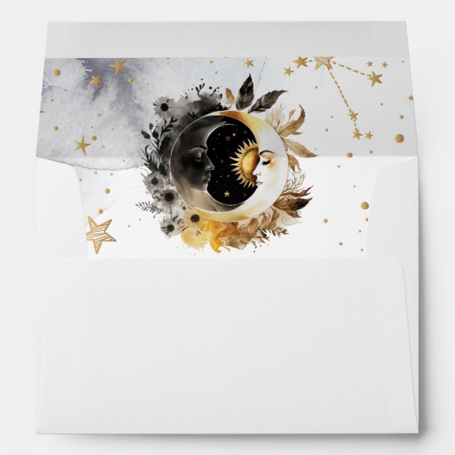 Celestial Gold Sun,Moon,Stars Flowers Envelope (Back (Bottom))