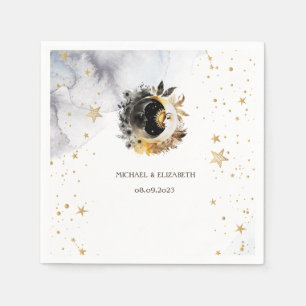 Celestial Gold Sun,Moon,Stars Flowers Napkin