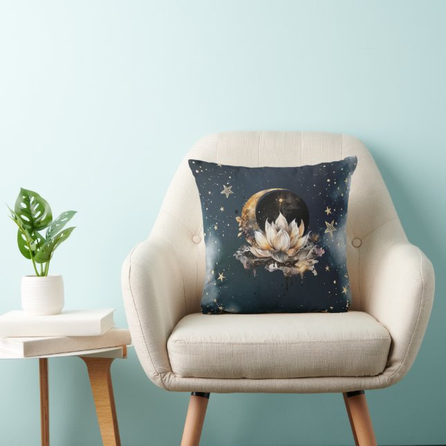 Celestial Gold Sun,Moon,Stars Lotus Night Sky Cushion (Chair)