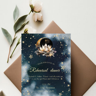 Celestial Gold Sun,Moon,Stars Lotus Night Sky Invitation