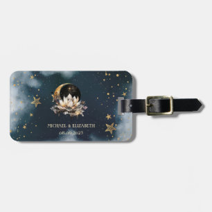 Celestial Gold Sun,Moon,Stars Lotus Night Sky Luggage Tag