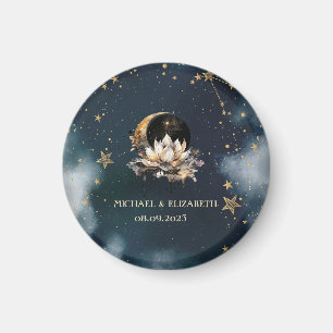 Celestial Gold Sun,Moon,Stars Lotus Night Sky  Magnet