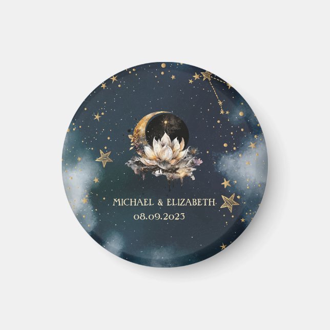 Celestial Gold Sun,Moon,Stars Lotus Night Sky  Magnet (Front)