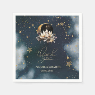 Celestial Gold Sun,Moon,Stars Lotus Night Sky  Napkin