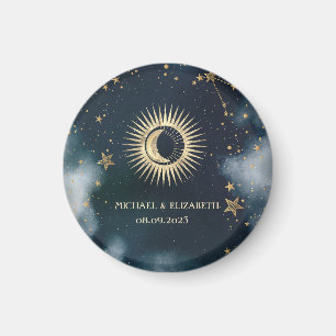 Celestial Gold Sun,Moon,Stars Night Sky  Magnet