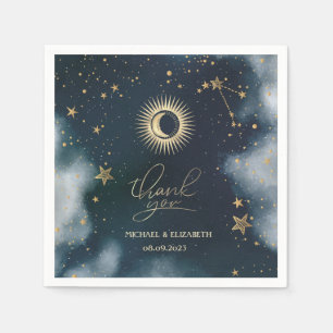 Celestial Gold Sun,Moon,Stars Night Sky  Napkin