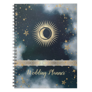 Celestial Gold Sun,Moon,Stars Night Sky  Notebook