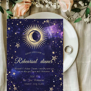 Celestial Gold Sun,Moon,Stars Purple Invitation