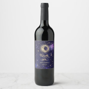 Celestial Gold Sun,Moon,Stars Purple Wine Label