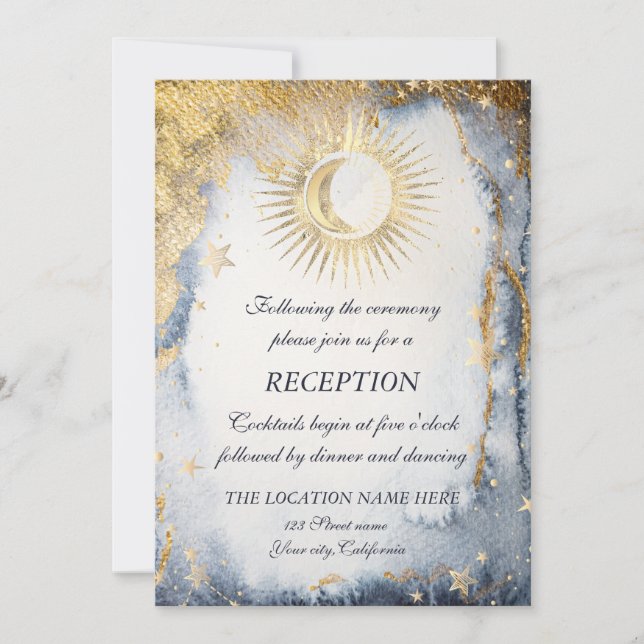Celestial Gold Sun,Moon,Stars Watercolor  Invitation (Front)