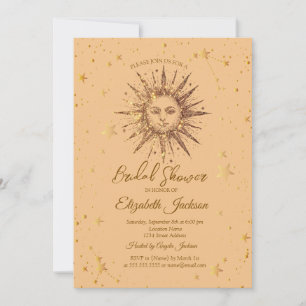 Celestial Gold Sun,Stars Bridal Shower Invitation