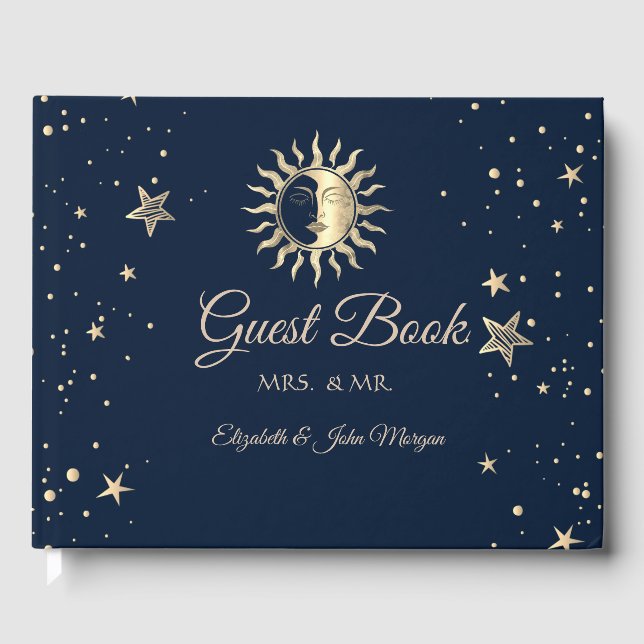 Celestial Gold Sun Stars Guest Book (Front)