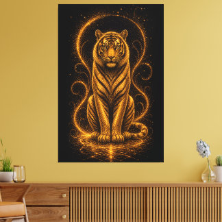 Celestial Gold Tiger Spirit – Luminous Cosmic Art Canvas Print
